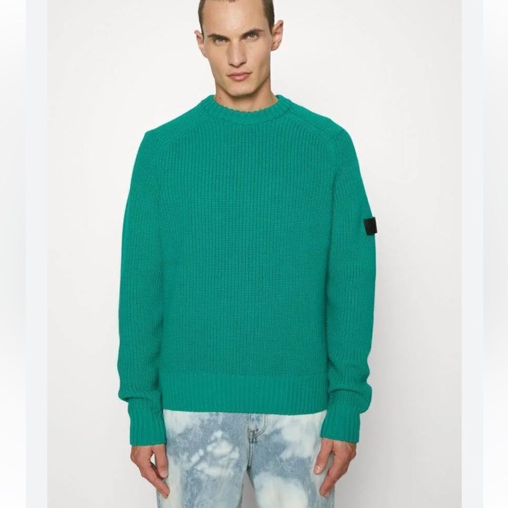 $395 The Kooples Green crew neck knit Sweater NWT